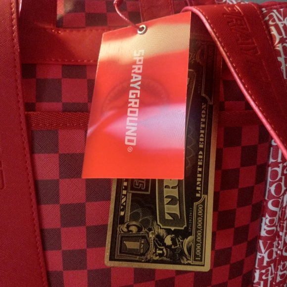 Sprayground Red/White Checkard, Moneysign, Sprayground Logo Bookbag Backpack NWT - Picture 5 of 12